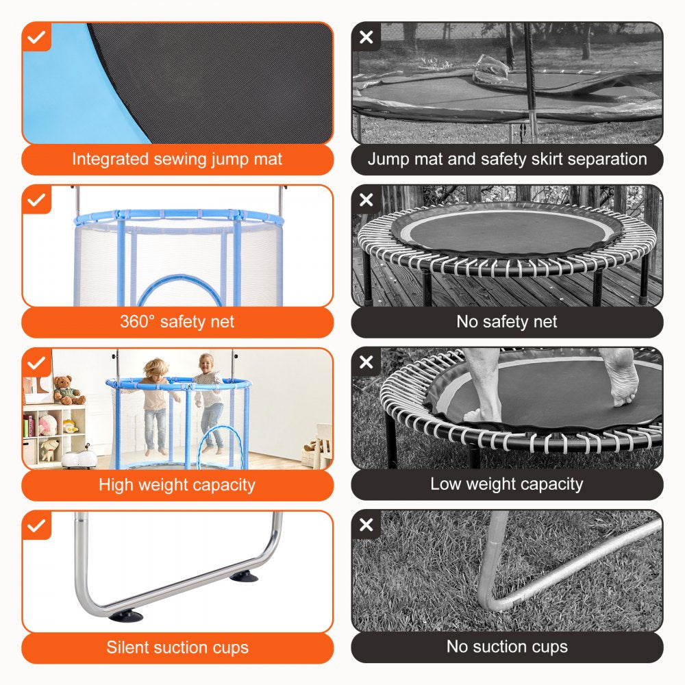 TX-B7110-55in - Adjustable 55" Kids Trampoline with Safety Net for Indoor/Outdoor Fun