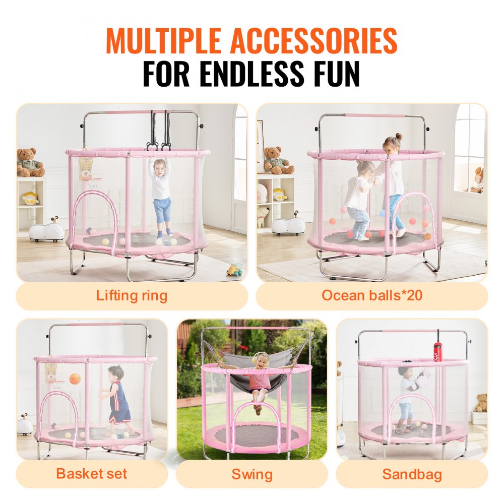 TX-B7110-55in - 55" Kids Trampoline with Safety Net & Adjustable Heights