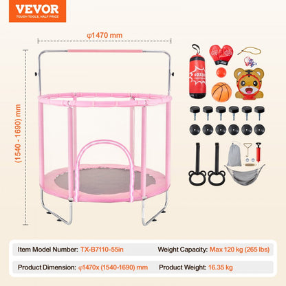 TX-B7110-55in - 55" Kids Trampoline with Safety Net & Adjustable Heights