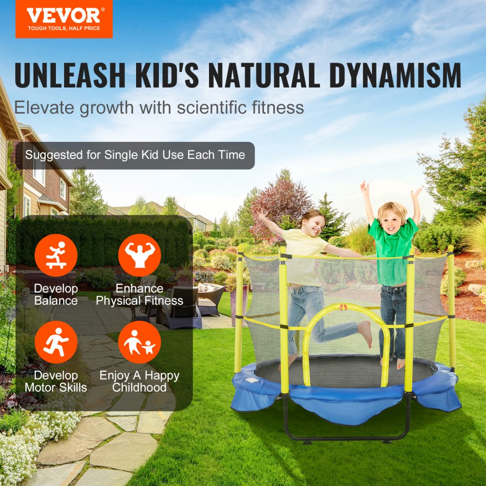 TX-B7110-60 - 5FT Kids Trampoline with Heavy-Duty Frame and Stability Suction Cups