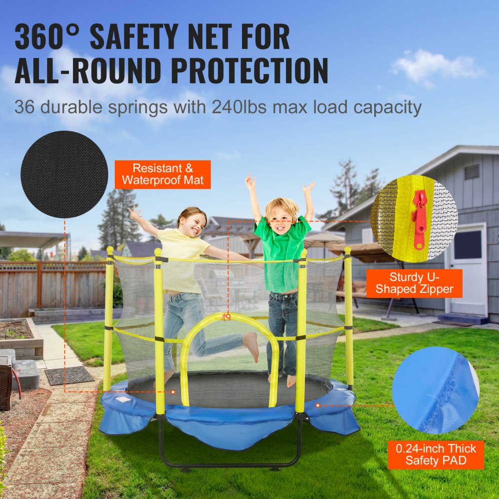 TX-B7110-60 - 5FT Kids Trampoline with Heavy-Duty Frame and Stability Suction Cups