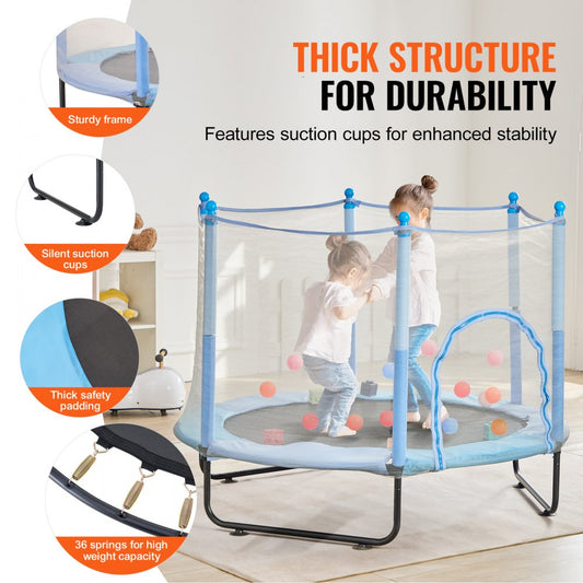 TX-B7110-60in - 60" Kids Trampoline with Safety Net & Fun Accessories