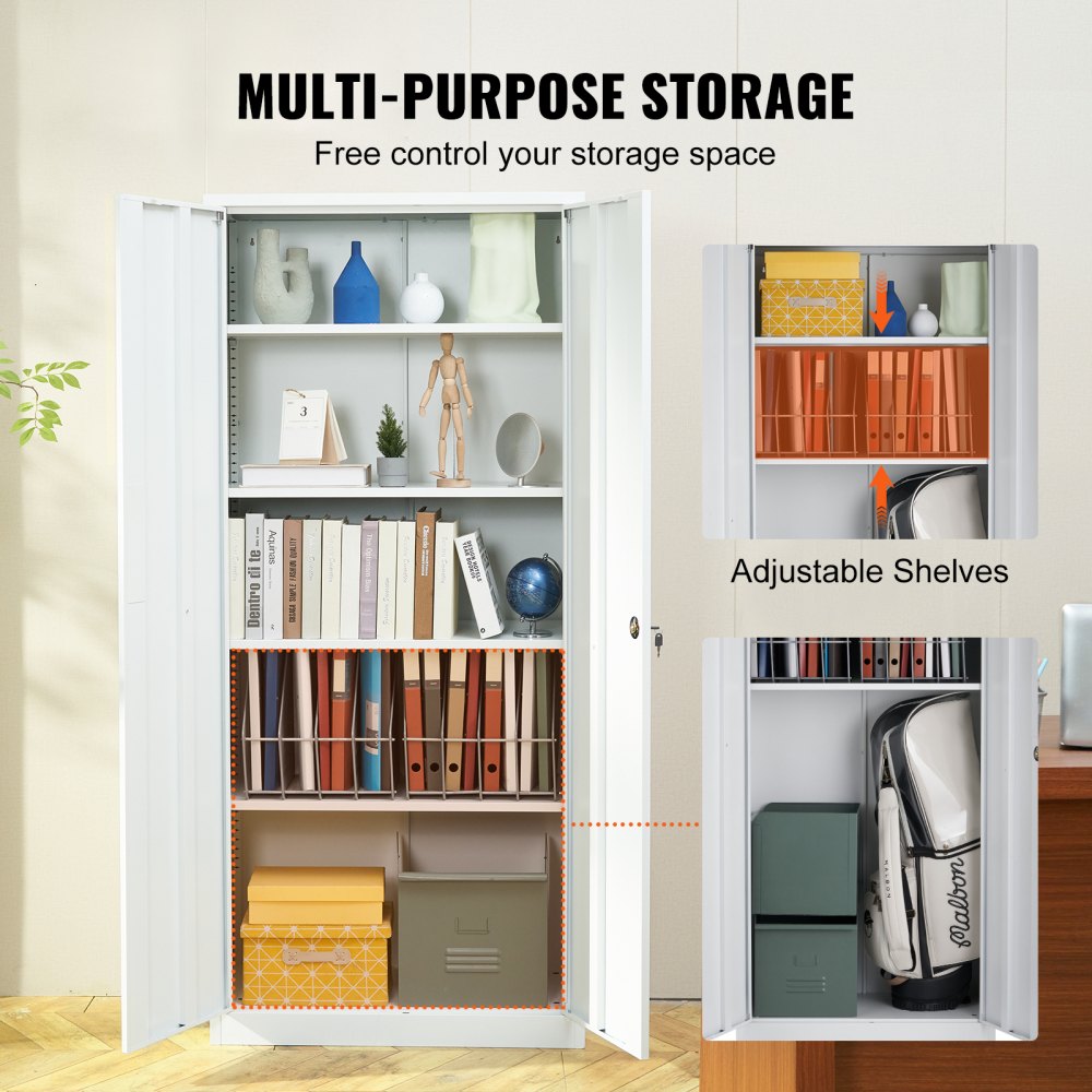010477196039 - 31.5" Wide Steel Storage Cabinet with Adjustable Shelves & Locking Doors