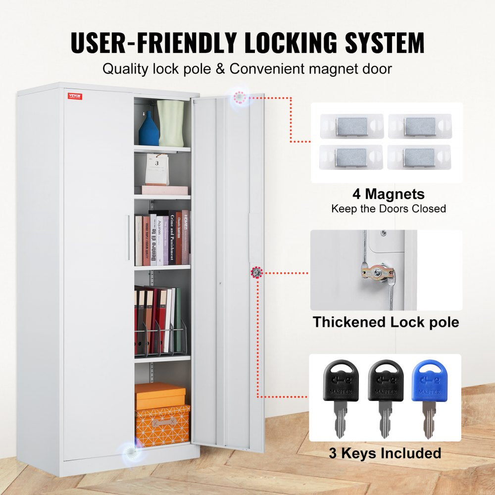 010477196039 - 31.5" Wide Steel Storage Cabinet with Adjustable Shelves & Locking Doors