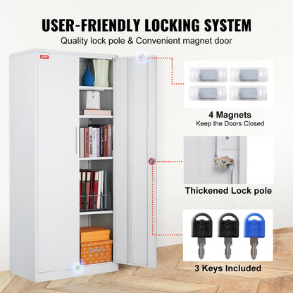 010477196039 - 31.5" Wide Steel Storage Cabinet with Adjustable Shelves & Locking Doors