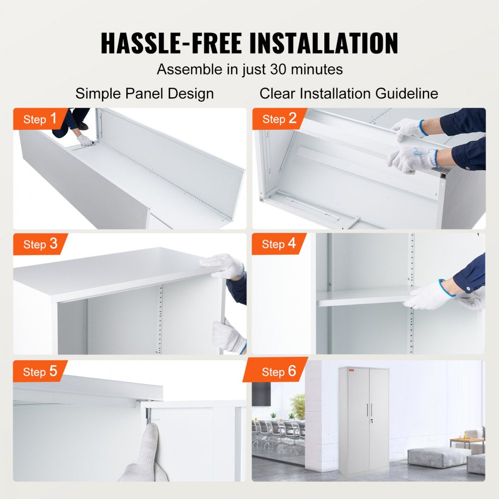 010477196039 - 31.5" Wide Steel Storage Cabinet with Adjustable Shelves & Locking Doors