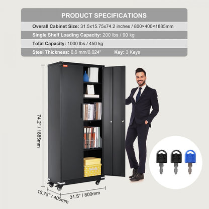 010830226357 - Premium Steel Locking Storage Cabinet with Adjustable Shelves