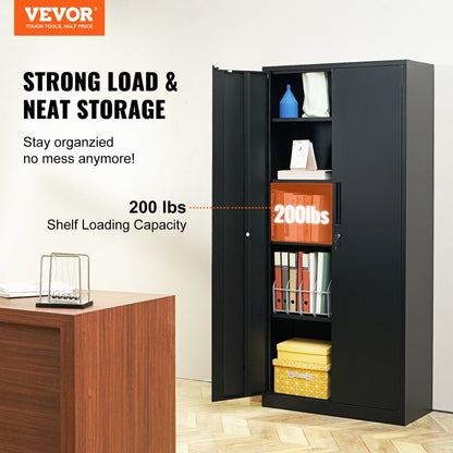 010253256136 - 71'' Steel Storage Cabinet with 4 Adjustable Shelves & Locking Doors
