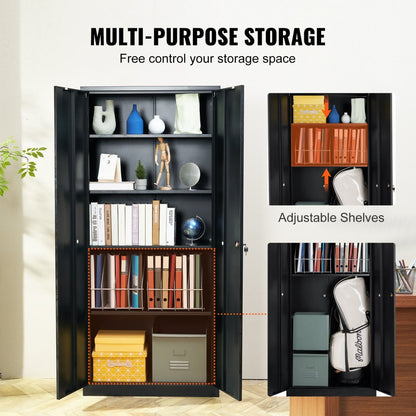 010253256136 - 71'' Steel Storage Cabinet with 4 Adjustable Shelves & Locking Doors