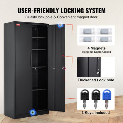 010253256136 - 71'' Steel Storage Cabinet with 4 Adjustable Shelves & Locking Doors