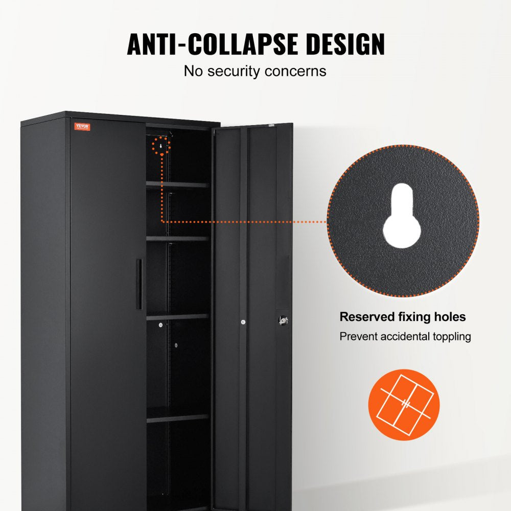 010253256136 - 71'' Steel Storage Cabinet with 4 Adjustable Shelves & Locking Doors