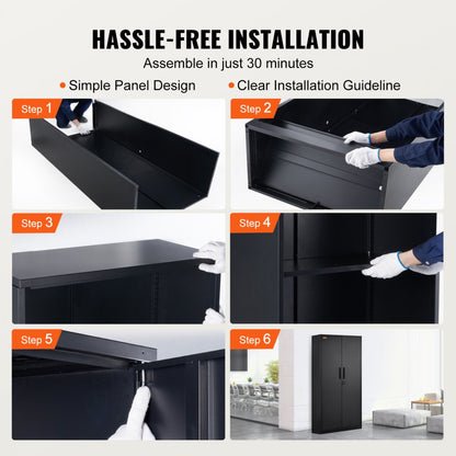 010253256136 - 71'' Steel Storage Cabinet with 4 Adjustable Shelves & Locking Doors