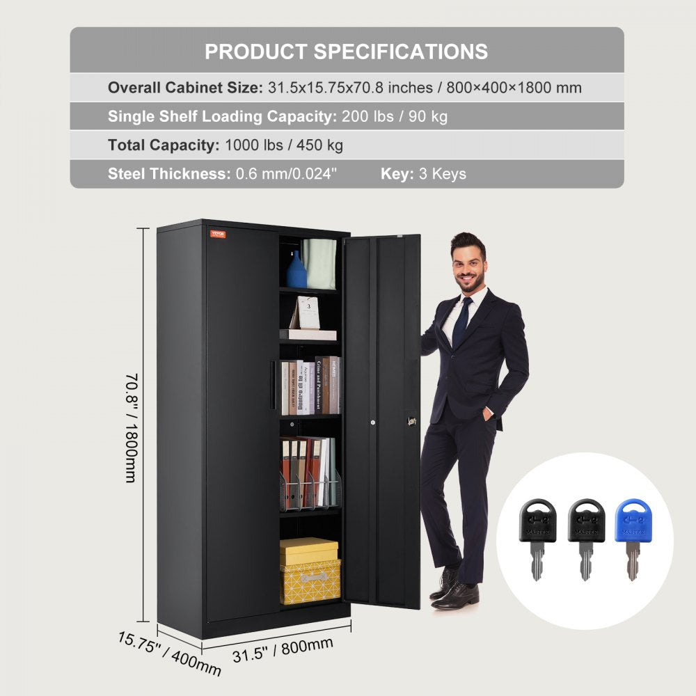 010253256136 - 71'' Steel Storage Cabinet with 4 Adjustable Shelves & Locking Doors