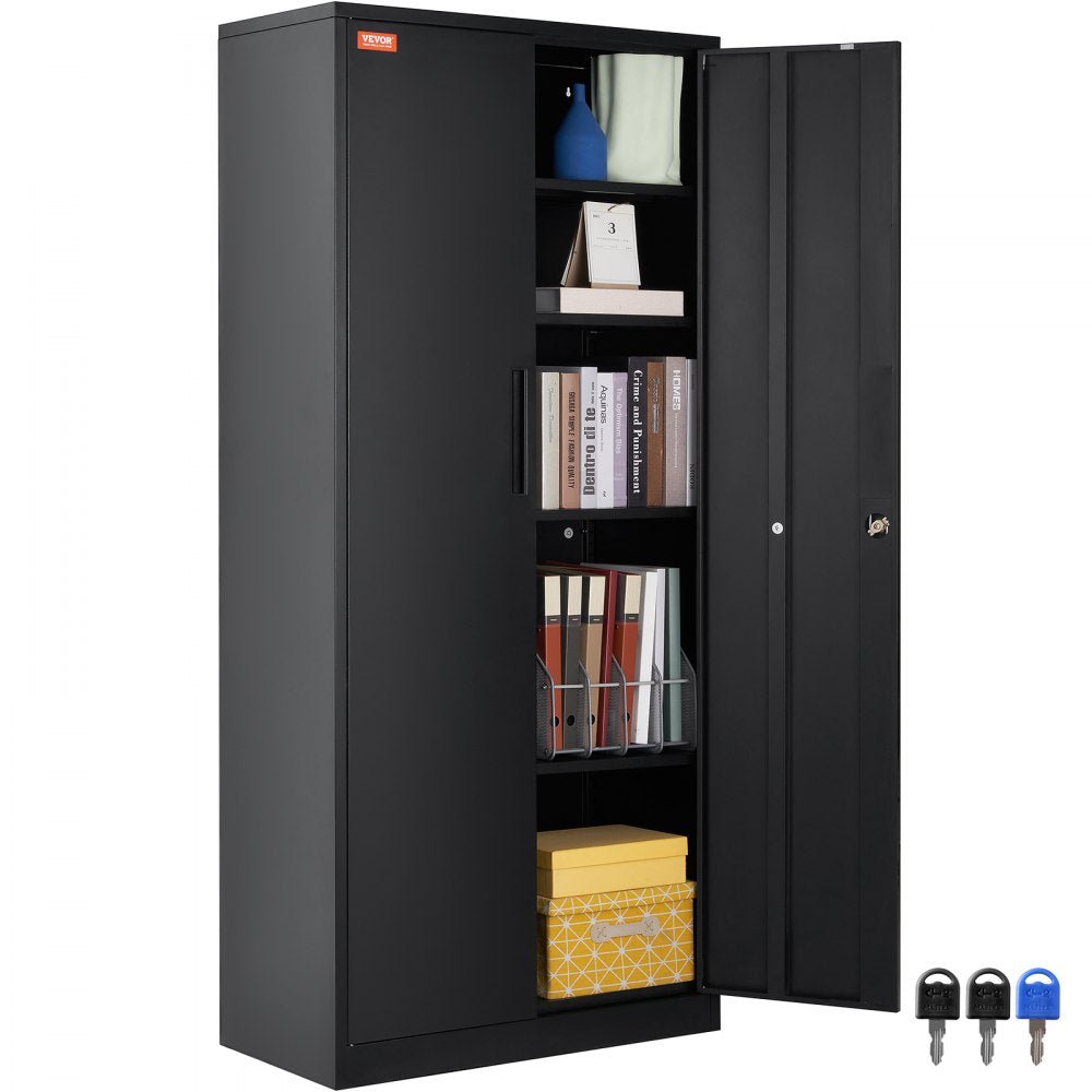 010253256136 - 71'' Steel Storage Cabinet with 4 Adjustable Shelves & Locking Doors