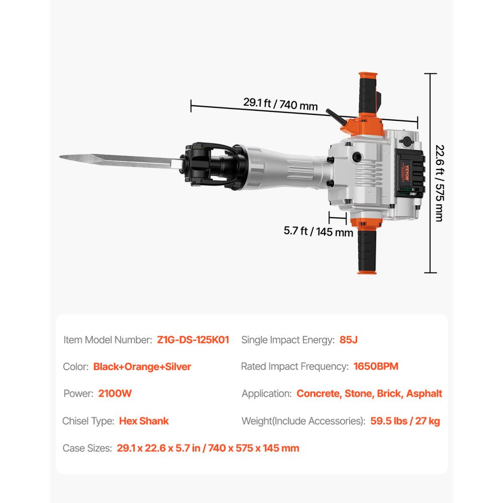 Z1G-DS-125K01 - 2100W Electric Jack Hammer for Concrete & Brick