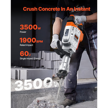 JH-65 - 3500W VEVOR Concrete Breaker Jack Hammer for Tough Jobs