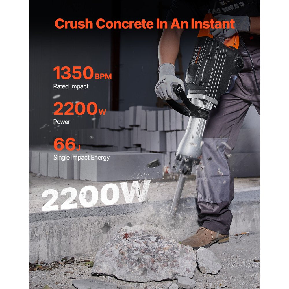 JH-65A - 2200W Heavy-Duty Electric Jackhammer for Concrete & Demolition
