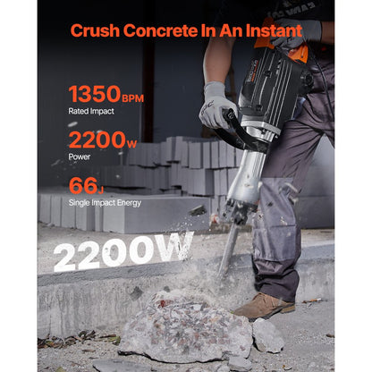 JH-65A - 2200W Heavy-Duty Electric Jackhammer for Concrete & Demolition