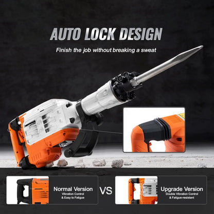 JH-65 - 3500W VEVOR Jack Hammer with 360° Handle & 2 Chisel Bits