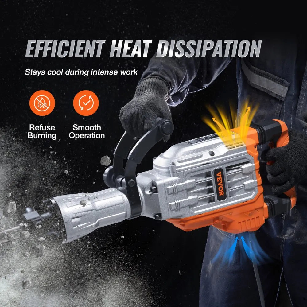 JH-65 - 3500W VEVOR Jack Hammer with 360° Handle & 2 Chisel Bits