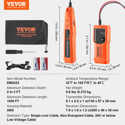 EM2423 - 3FT Deep Detection Underground Cable Locator, 1000FT Range