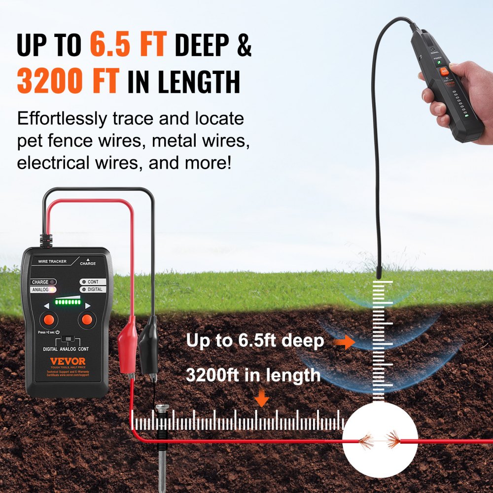 EM2425 - VEVOR Cable Locator: 3280ft Range, Lightweight & Durable Design