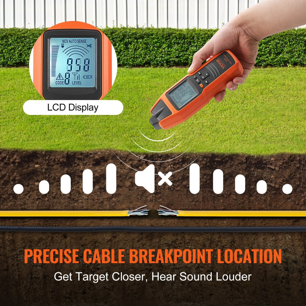 TS552 - Compact VEVOR Cable Locator for 12-600V Lines, 6561ft Range