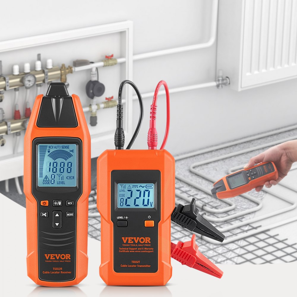 TS552 - Compact VEVOR Cable Locator for 12-600V Lines, 6561ft Range