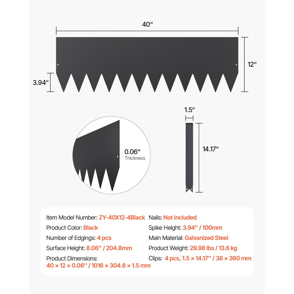 ZY-40X12-4Black - 40" Metal Landscape Edging, Rust-Resistant and Flexible