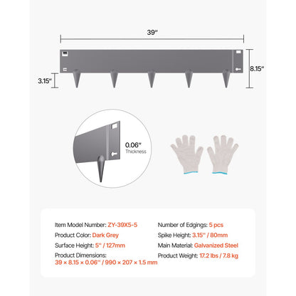 ZY-39X5-5 - 39x5in Flexible Steel Landscape Edging for Gardens & Borders