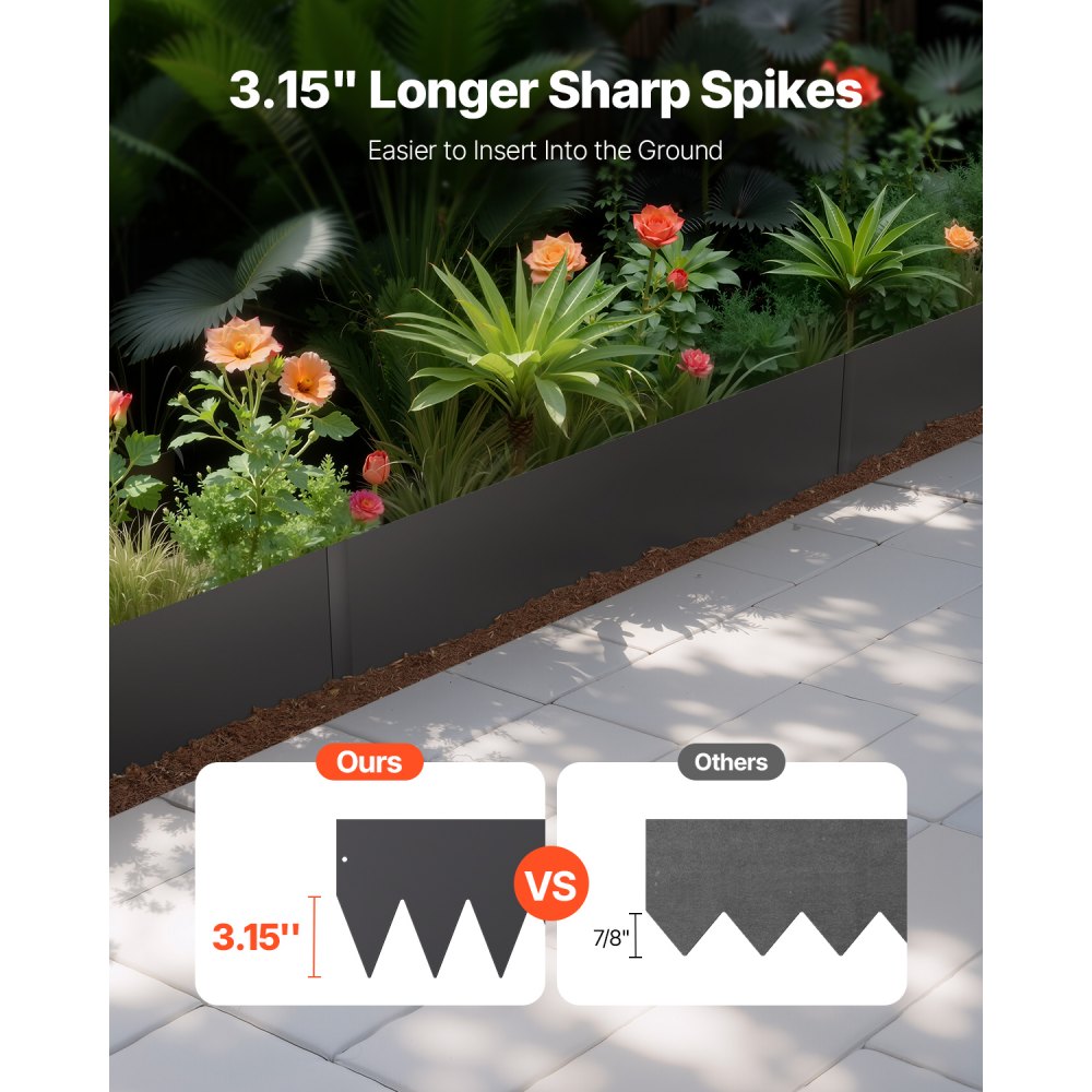 ZY-40X8-6Black - 40" Galvanized Steel Garden Edging - Rust Resistant Border