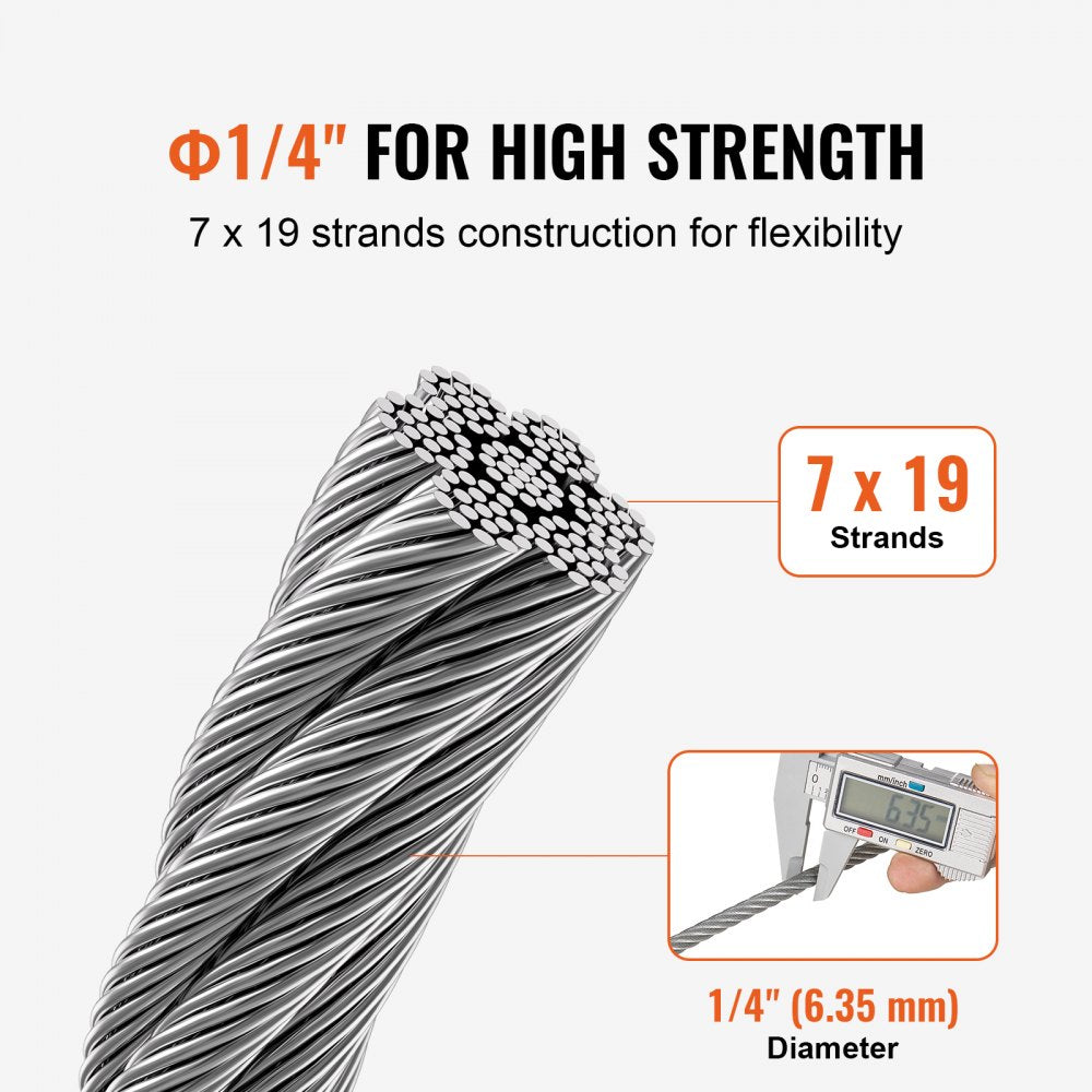S1/4-250 - 250 ft Galvanized Steel Wire Rope for Outdoor Use