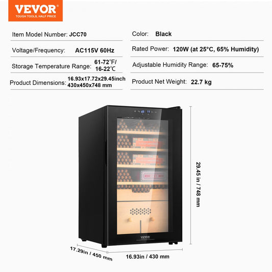 JCC70 - Electric Cigar Humidor for 400 Cigars with Precise Control