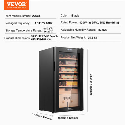 JCC82 - VEVOR Cigar Humidor with Climate Control, 16-22°C Range