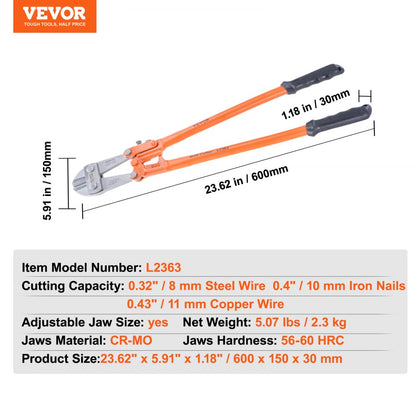 L2363 - Durable 24" Bolt Cutter with Ergonomic Grip and Adjustable Jaw