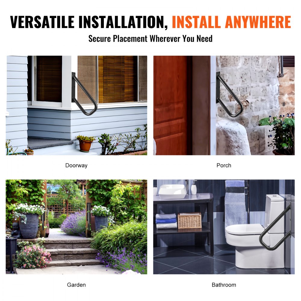 HR-02 - Durable 18.9" Carbon Steel Handrail for 1-2 Step Safety