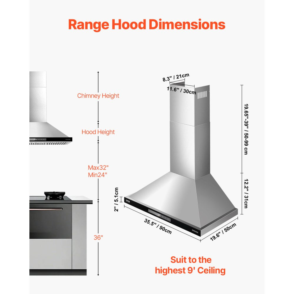 TW03S-P36 - 800 CFM Stainless Steel Wall Mount Range Hood with Gesture Control