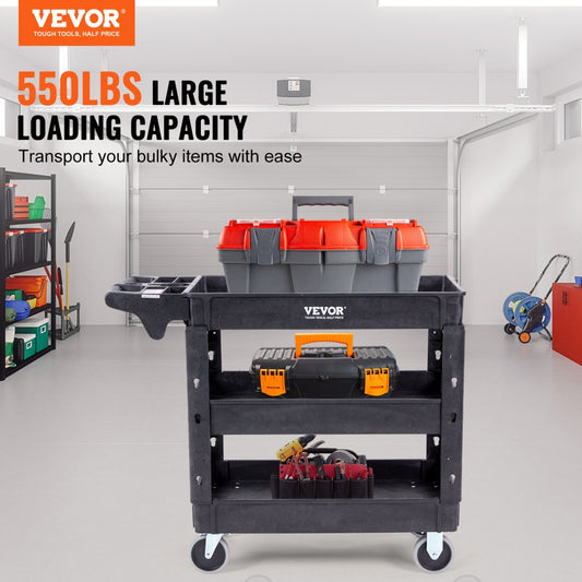 010867140204 - Heavy-Duty 3-Shelf Utility Cart for 550 lbs, Durable Polypropylene