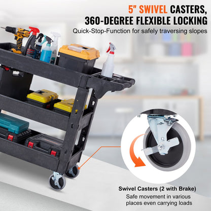 010867140204 - Heavy-Duty 3-Shelf Utility Cart for 550 lbs, Durable Polypropylene