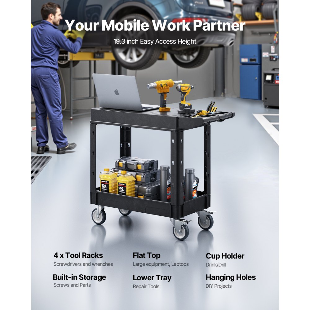 JYUP2 - 40-inch Utility Cart with 550 lbs Capacity and Pegboard Storage