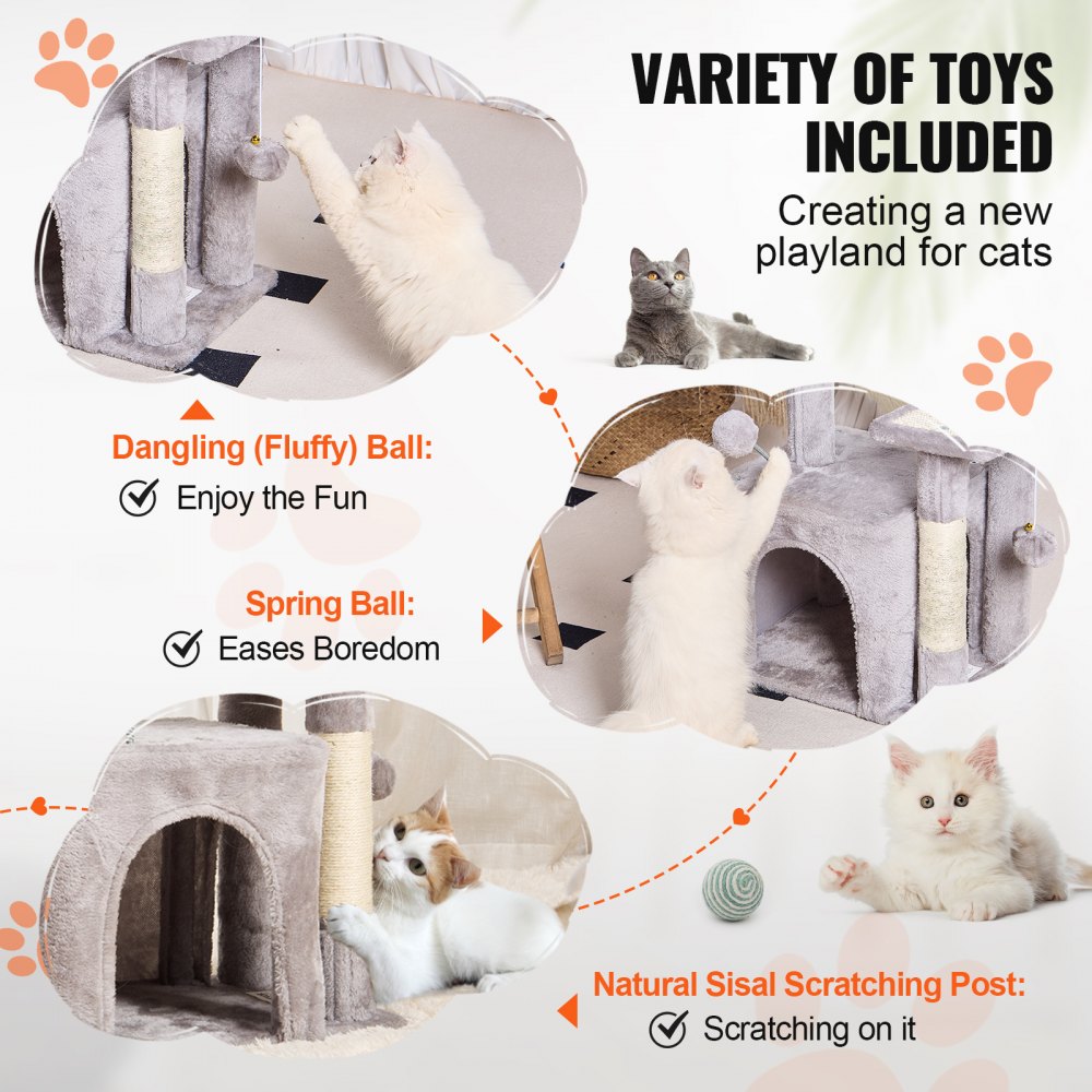 CAT789 - Light Grey Cat Tree with Condo & Hammock for Small Cats