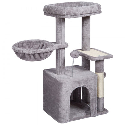 CAT789 - Light Grey Cat Tree with Condo & Hammock for Small Cats