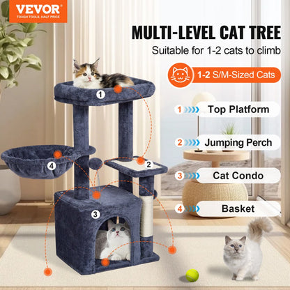 CAT789 - 31.4" VEVOR Cat Tree with Condo & Hammock in Dark Grey