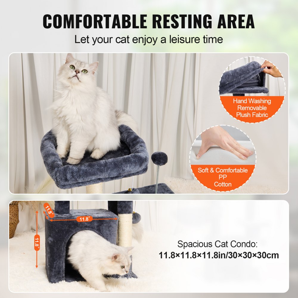CAT789 - 31.4" VEVOR Cat Tree with Condo & Hammock in Dark Grey