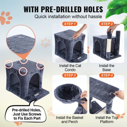 CAT789 - 31.4" VEVOR Cat Tree with Condo & Hammock in Dark Grey