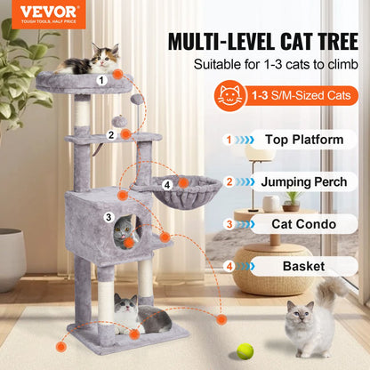 CAT790 - Light Grey Cat Tree 45.2" with Condo & Scratching Post