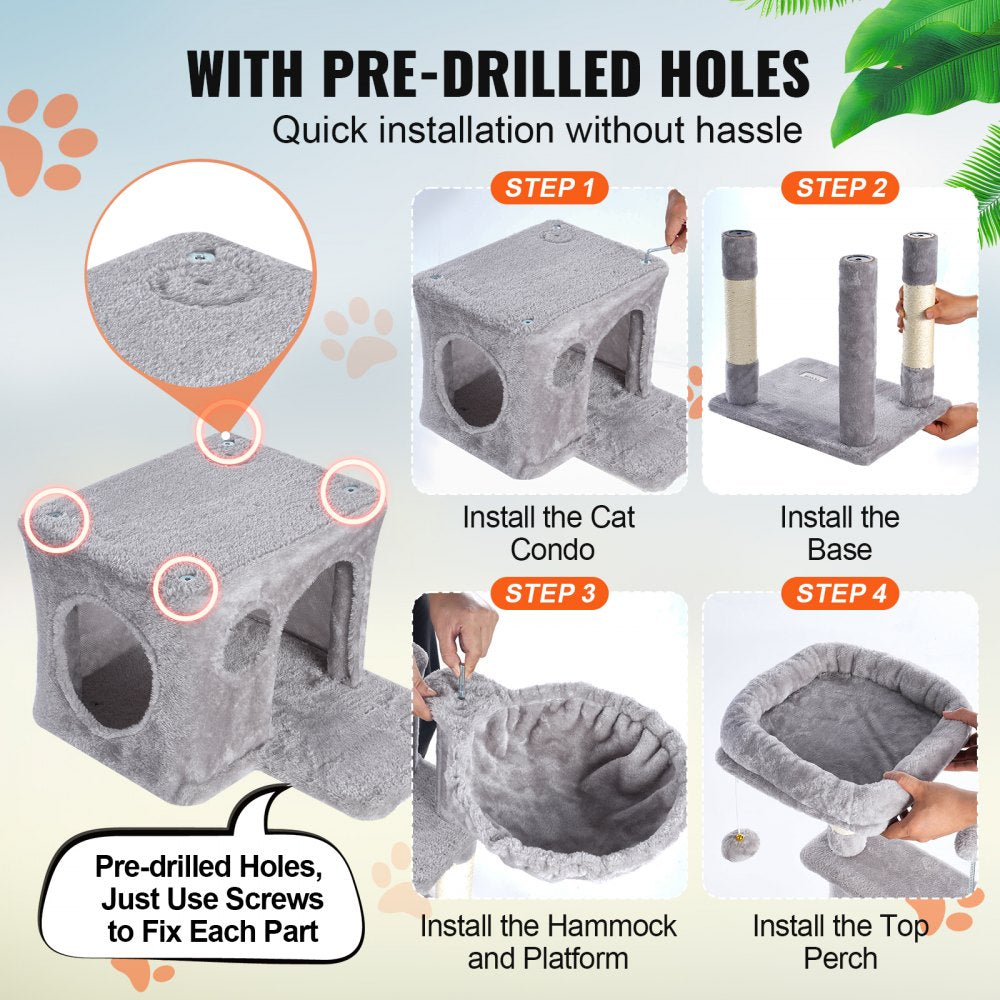 CAT790 - Light Grey Cat Tree 45.2" with Condo & Scratching Post