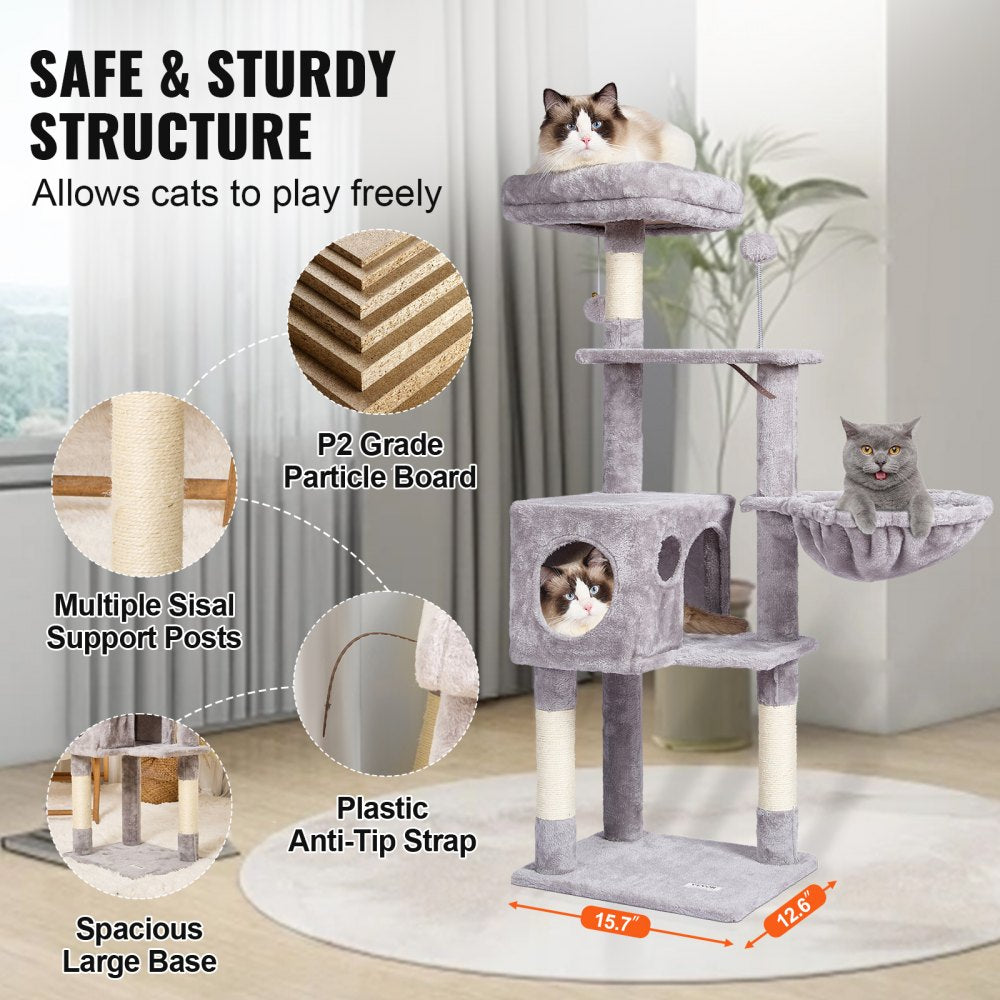 CAT790 - Light Grey Cat Tree 45.2" with Condo & Scratching Post