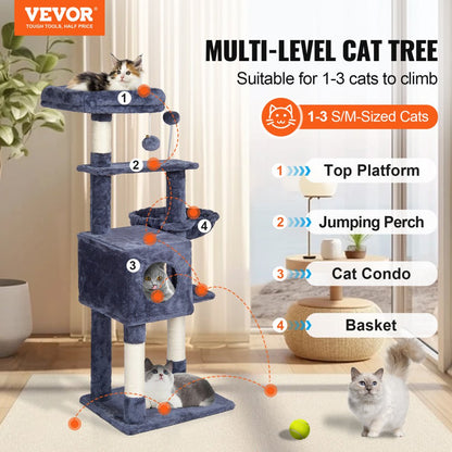 CAT790 - 45.2" Dark Grey Cat Tree with Condo & Scratching Post