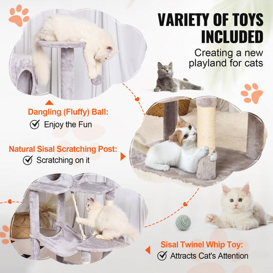 CAT791 - 56.2" Light Grey Cat Tree with Perches & Scratching Posts